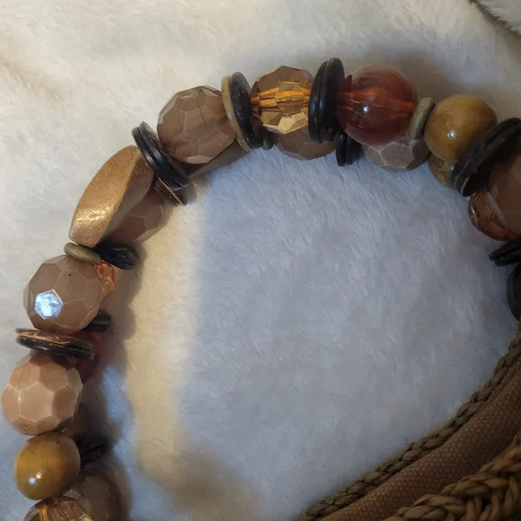 Poppie Jones Brown Woven Handbag with Beaded Handle - Picture 4 of 8